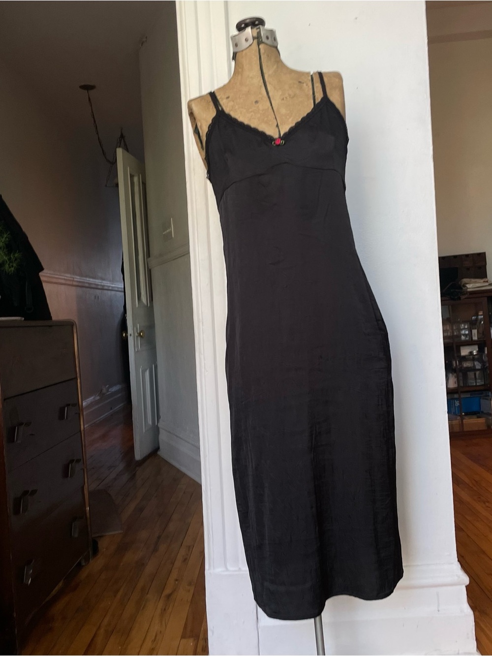Satin Slip Dress in Black - Women's Intimates